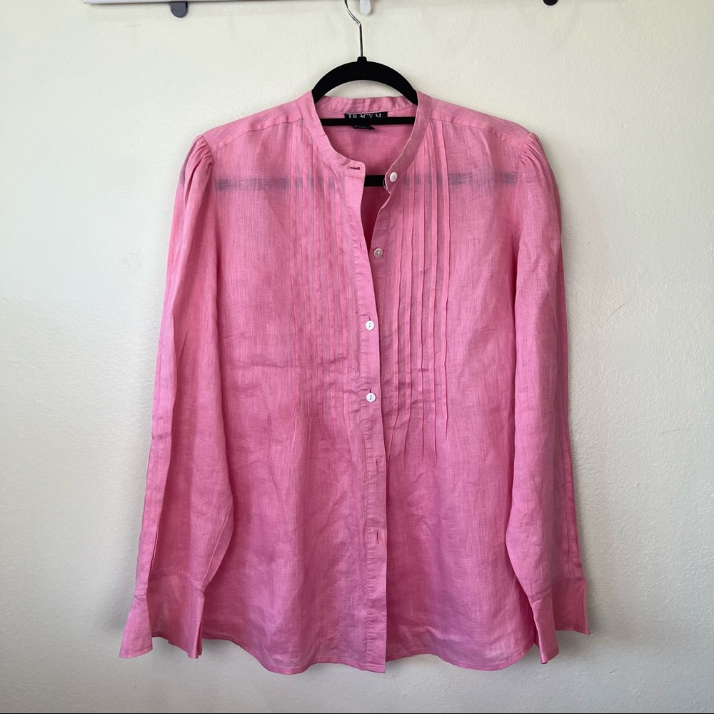 Tracy M Salmon Linen Long Sleeve Blouse, good condition
